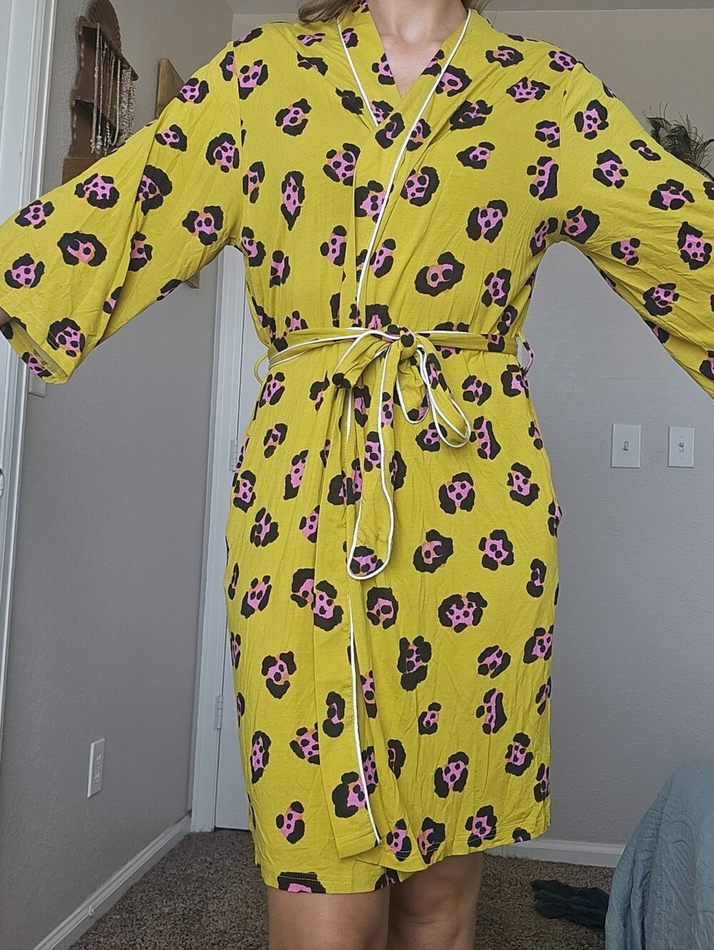 Kilo Brava Yellow Floral Print Kimono Robe with Belt - Women’s Intimates